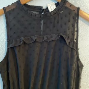 NWT |‎ Monteau Black Swiss Dot Sleeveless High Neck Midi Tiered Dress M